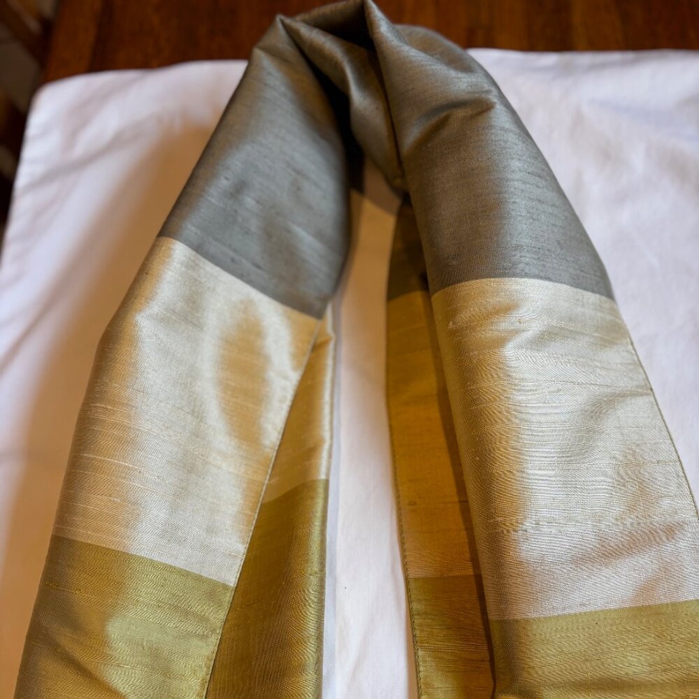 New, Luxurious Italian silk scarf/wrap in shades of green and gold and tan